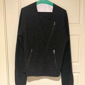 Gray Wool Moto Asymmetrical Zip Jacket